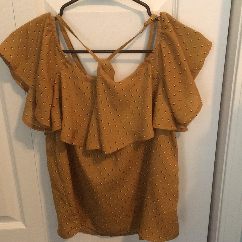 Mustard yellow w/ pattern cold shoulder top